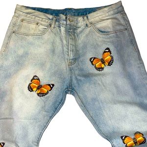 Baggy Butterfly Jeans, Streetwear Fashion w/ Distressed Ends